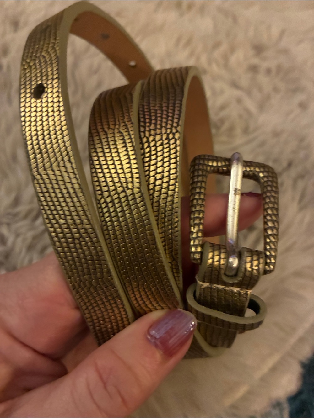 Michael Kors Metallic Gold Textured Skinny Belt XL